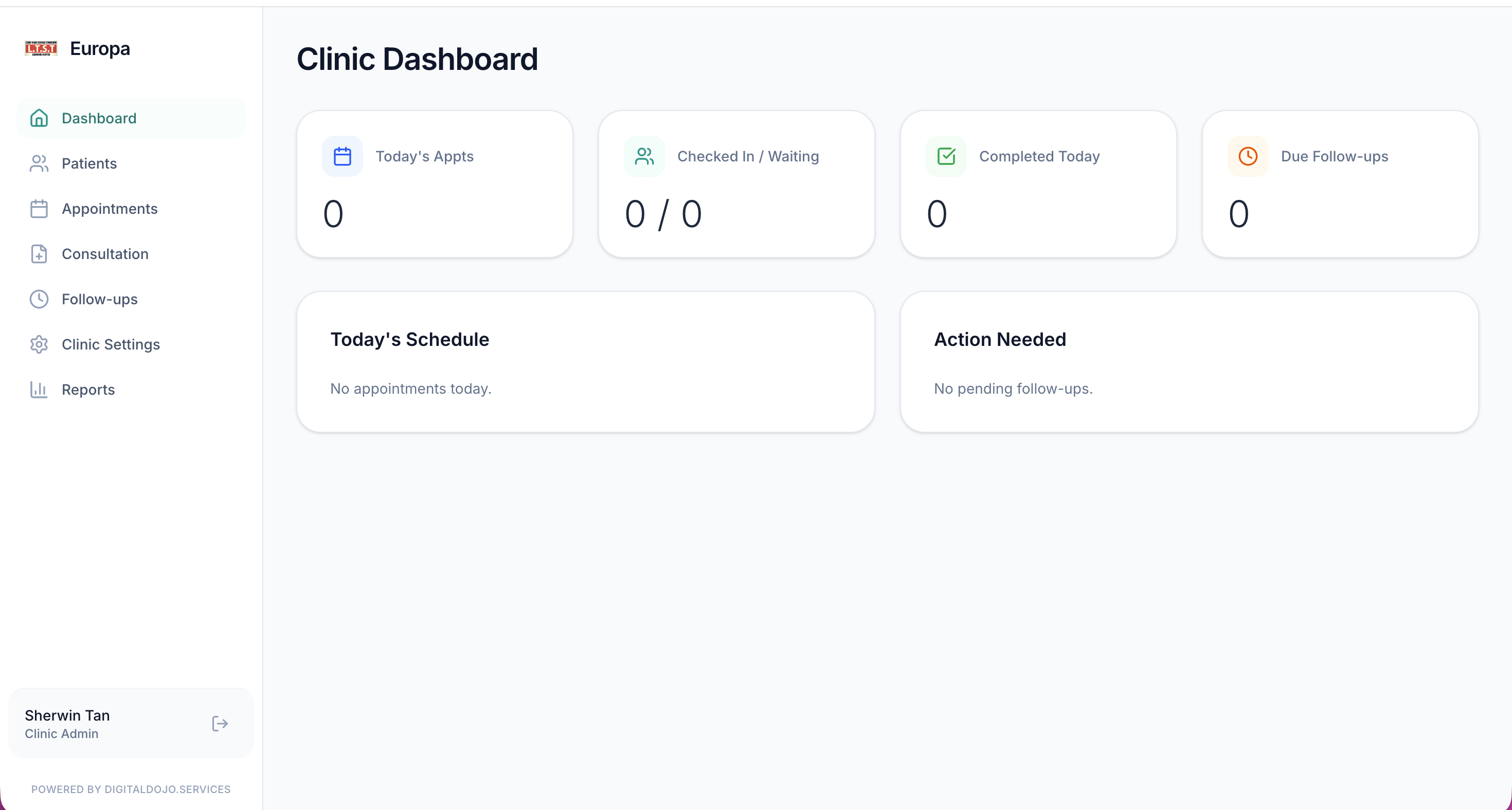 AI Clinic Assistant dashboard